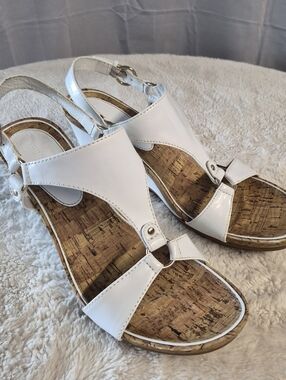 Tommy Hilfiger Savoy Cork Wedge Sandals Womens Sz 10 White Harness